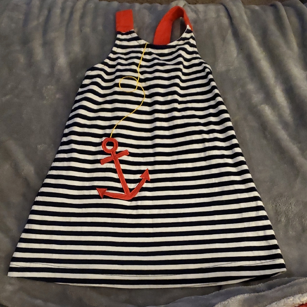 Florence Eiseman Black and White Striped Dress with Red Anchor